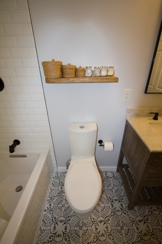 Bathroom Patterned Tile Floor Shelf