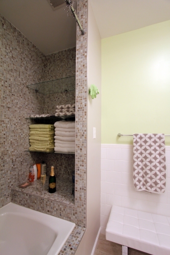 Bathroom Mosaic Tile Glass Shelves Champagne