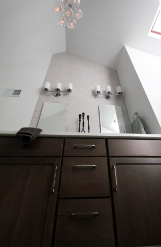 Bathroom Remodel Vanity Backsplash Chandelier