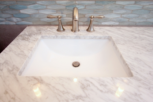 Contemporary Bath Marble Countertop Transitional Brushed Nickel Faucet