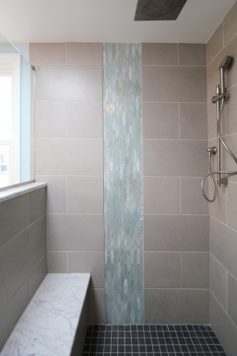 Contemporary Bath Teal Gray Tile Walk In Shower (1)