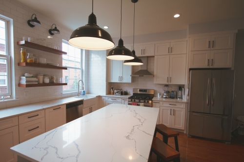 Kitchen Island Floating Shelves White Cabinets