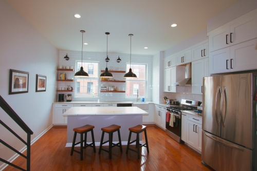 Kitchen Wood Floor White Cabinets