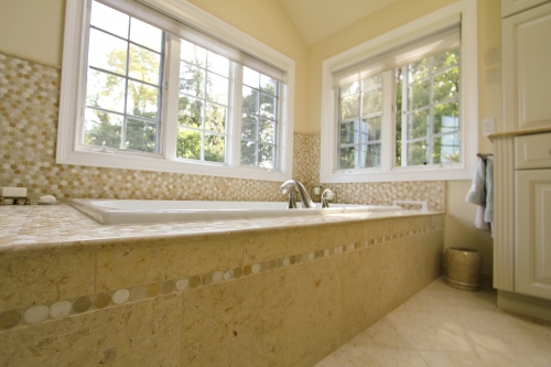 Master Bath Jacuzzi Tub Beige Mosaic Tub Surround (2)