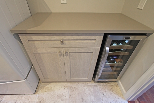 Transitional Laundry Room Gray Cabinetry Wine Fridge