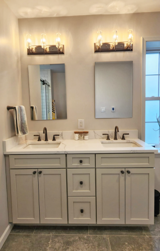  Double Vanity White Quartz Countertop dRemodeling