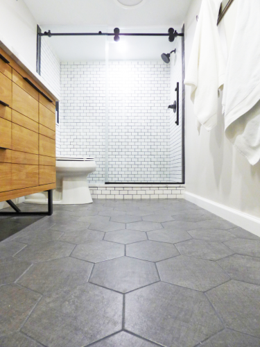  Floor Hexagon Matte Porcelain Tile Walk In Shower Glass Enclosure dRemodeling