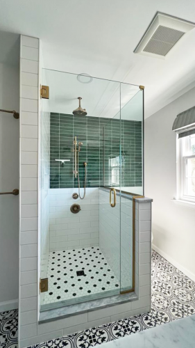  Green Subway Tile Walk In Shower Glass Enclosure dRemodeling