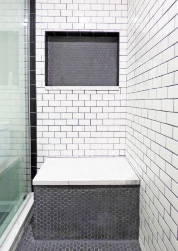  White Subway Tile Black Shower Bench Shower Shelf dRemodeling