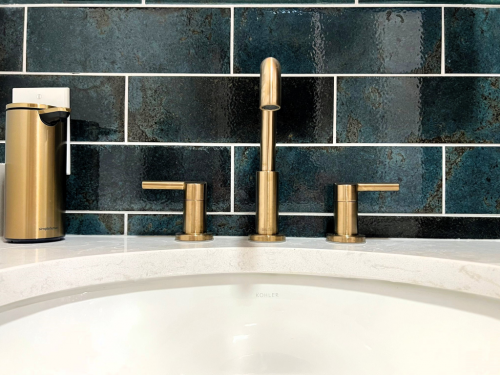  green subway wall tile gold faucet dRemodeling