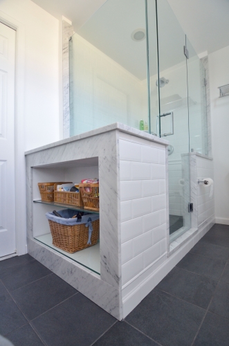 bathroom built in marble storage