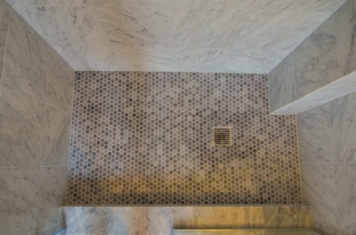 bathroom marble hex mosaic