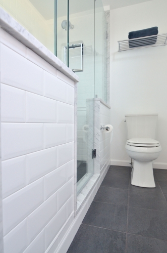 bathroom white subway tile