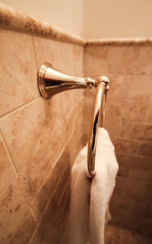 bathroom walkin shower gold warm traditional glass enclosure mosaic floor bench beige (3)