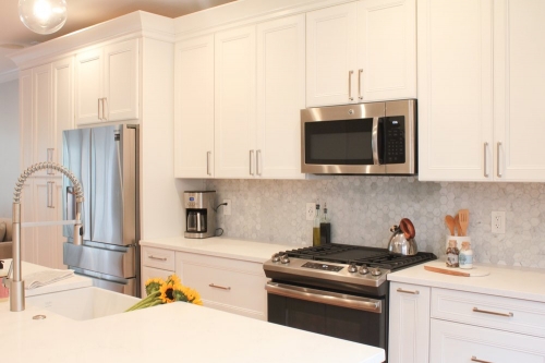 bright transitional kitchen cook area