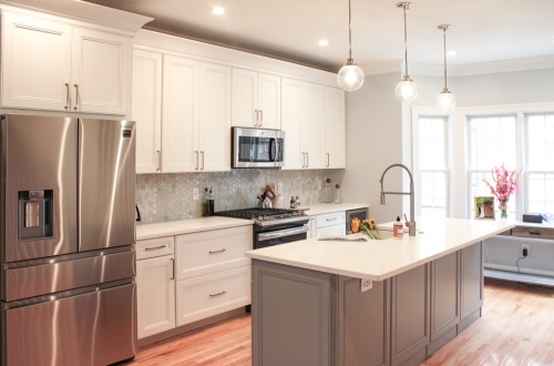 bright transitional kitchen globe pendants