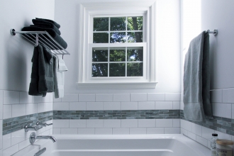 Bright White Bathroom with Soaking Tub