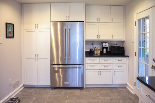 casual white shaker kitchen pantry storage coffe station