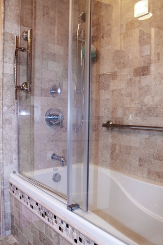 compact bathroom walkin shower transitional sliding tub door glass handheld shower