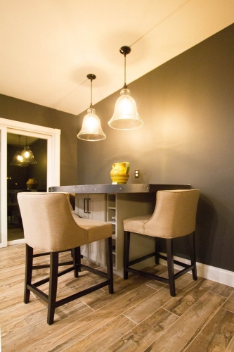 gray rustic kitchen custom seating area