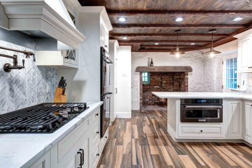 historic kitchen renovation built in microwave base