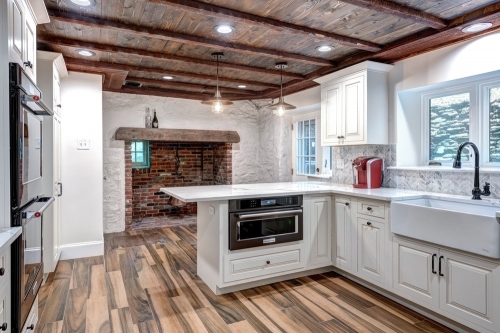historic kitchen renovation exposed ceiling