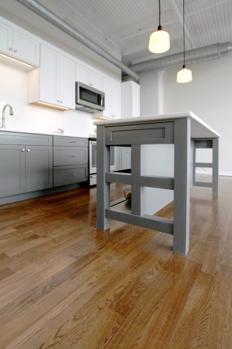 industrial kitchen gray island