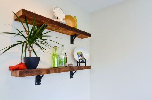 kitchen reclaimed wood shelves