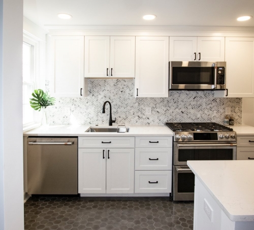 kitchen white shaker hexagonal flooring