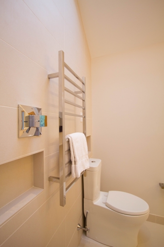 master bath remodel towel warmer shower beige modern
