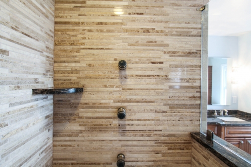 master bathroom remodel natural stone jacuzzi tub glass frameless shower enclosure corner shelves granite hardwood dark blue varied wood double (7)