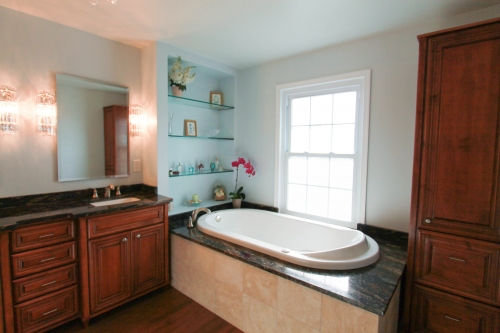 master bathroom remodel natural stone jacuzzi tub glass hardwood dark blue varied full height(3)