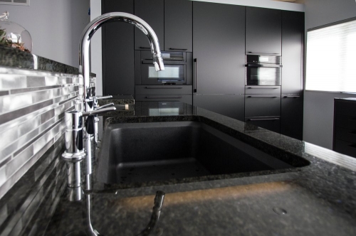 modern monochrome kitchen island sink