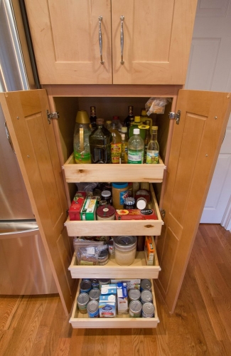 natural wood transitional pantry storage