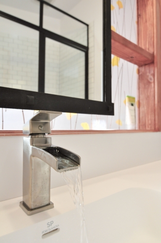 single handle faucet resin panel modern industrial mirror