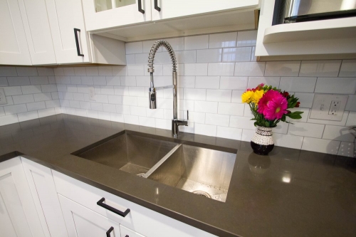 transitional kitchen double undermount sink modern