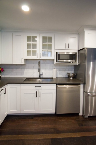 transitional kitchen white shaker stainless appliances