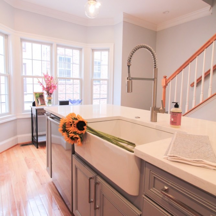 Transitional White Kitchen with Bay Window Remodel in Philadelphia