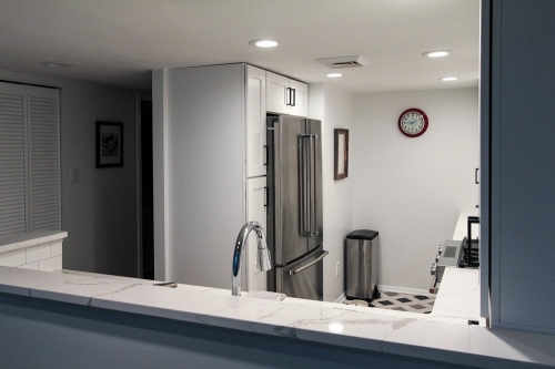 white basement kitchen french door refrigerator
