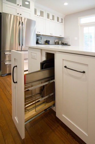 white shaker cabinets pullout tray storage