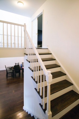 white shaker kitchen new stair rail