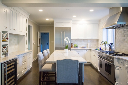 white traditional kitchen remodel island