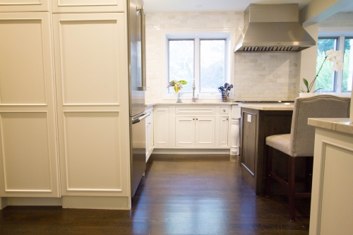 white traditional kitchen remodel double window