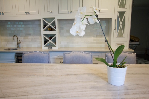 white traditional kitchen remodel quartzite countertop