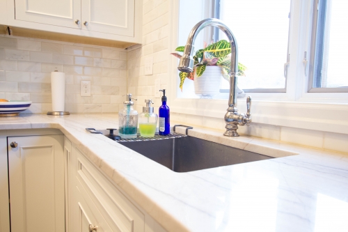 white traditional kitchen remodel undermount stainless sink